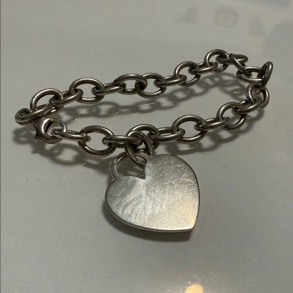 Sterling Silver 925 Italy Heart Charm Link with Clamp Opening Bracelet 7’